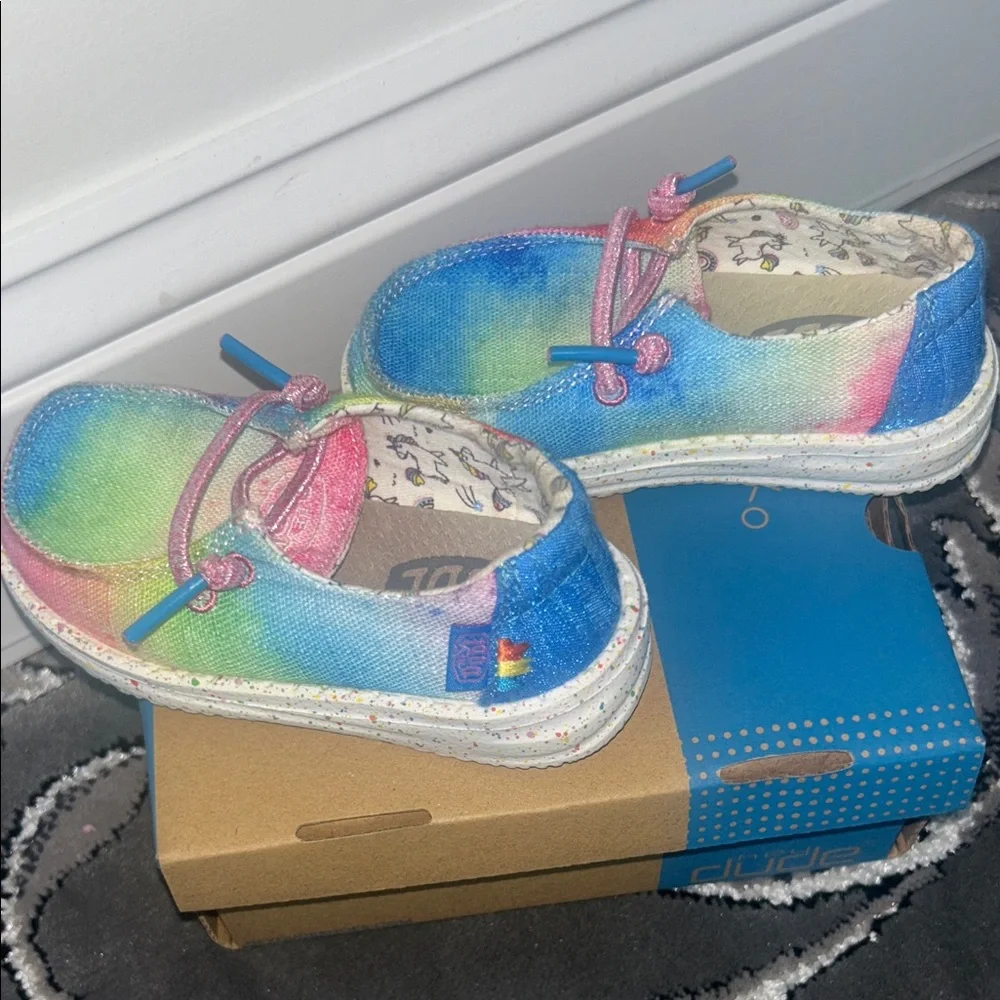 Hey Dude Kids Rainbow Tie-Dye Canvas Slip-On Moccasins